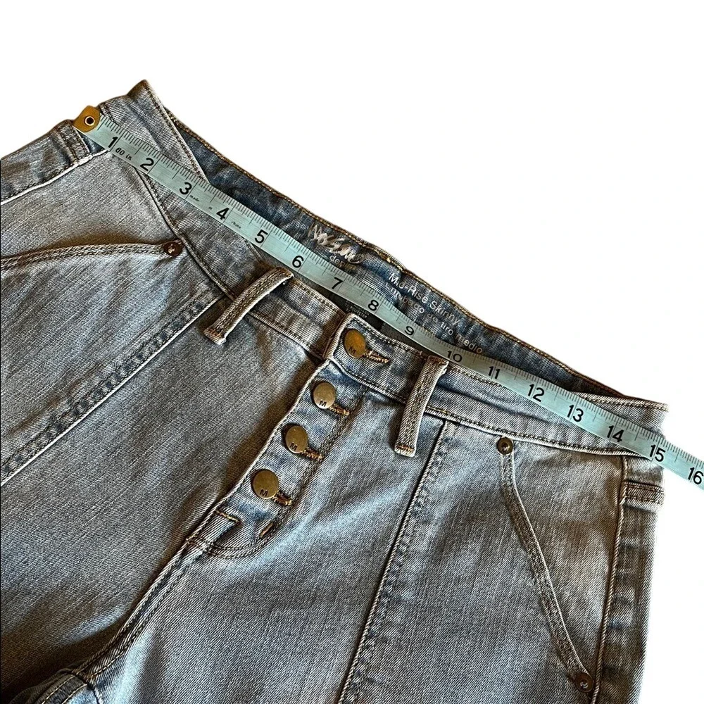 Mossimo Mid Rise Skinny Jeans Womens 31 Light Wash Button Fly‎ Patch Pocket Blue